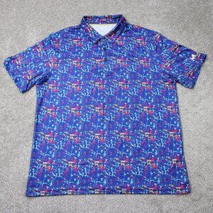 Maelreg Performance Polo Shirt Mens XL Blue Paint Splatter Polyester Stretch S/S